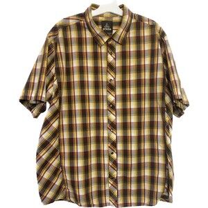 Prana Breath Pearl Snap Shirt Men's Size X-LRG Plaid Short Sleeve Organic Cotton